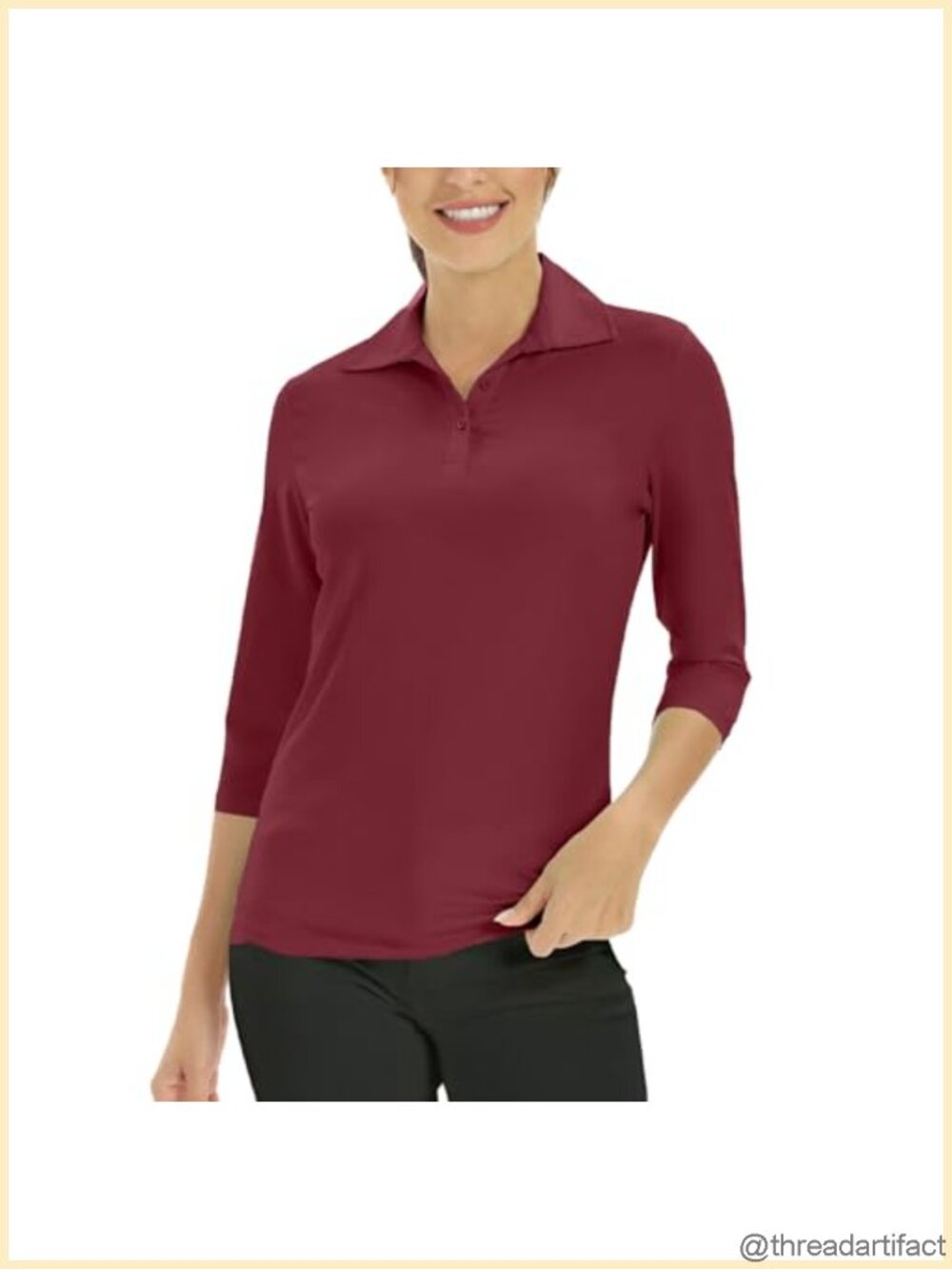 Women's 3/4 Sleeve Golf Polo Shirt UPF 50+ V Neck Moisture Wicking